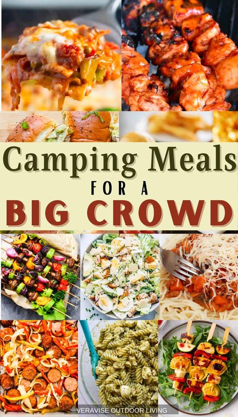 Don't let feeding a crowd during your next camping trip stress you out. These easy camping meals will make everyone happy and keep you from spending all day in the kitchen. Check them out! Essen, Camping Dinner For A Crowd, Easy Camping Dinners For Large Groups, Camp Meals For Large Groups, Camp Food For Large Groups, Make Ahead Camping Food Dinners, Camp Dinners For A Crowd, Camping Dinners For A Crowd, Camping Food For A Crowd