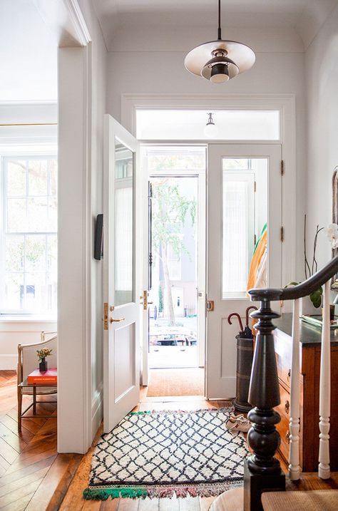 Brownstone Interiors, West Village Townhouse, Nyc Townhouse, Townhouse Interior, Wooden Floors, Entry Way Design, Entry Way, Beni Ourain, My Dream Home