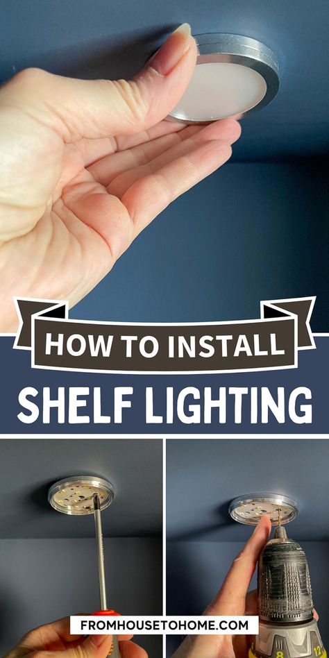 If you're wondering how to add elegance to your room, this easy tutorial on how to install shelf lighting using puck lights might help! It is not as hard as you might think! Shelf Lighting Ideas, Diy Glam Decor, Shelf Lights, Diy Decorating Ideas, Shelf Lamp, Hockey Room, House To Home, Sewing Room Storage, Lights Diy