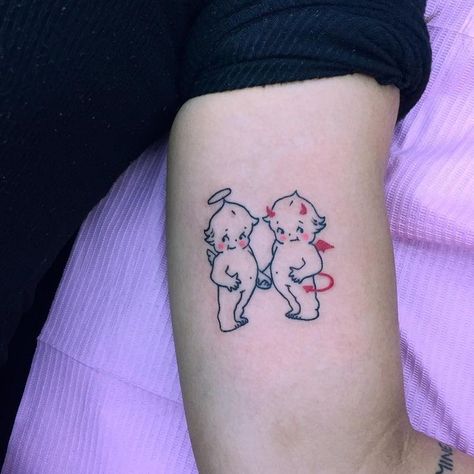 Kawaii Tattoos, Kewpie Tattoo, Think Tattoo, Devil Tattoo, Handpoke Tattoo, Summer Tattoo, Inspiration Tattoos, Kawaii Tattoo, Poke Tattoo