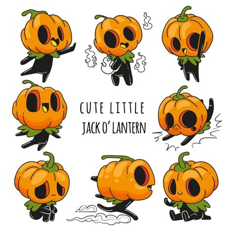 cute little jack o lantern vector set, halloween jack o lantern Pumpkin Guy Drawing, Pumpkin Person Art, Kawaii Jack O Lantern, Jack O Lantern Character Design, Pumpkin People Drawings, Cute Halloween Pumpkin Drawing, Pumpkin Head Oc, Halloween Drawing Reference, Pumpkin Character Design