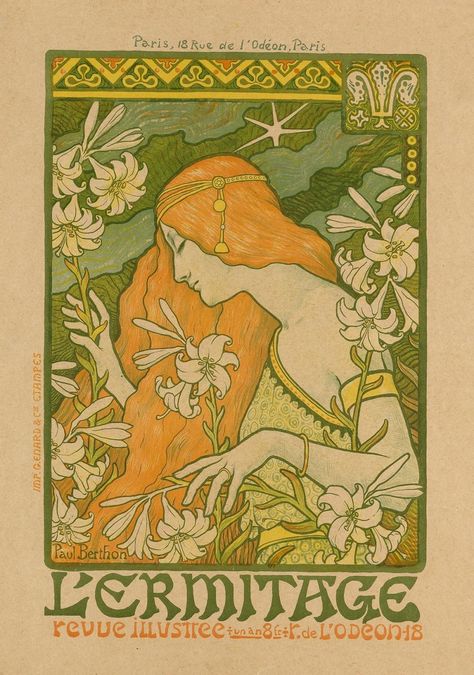 Apartment Posters, Green Posters, Art Nuevo, Fantasy Vibes, Illustration Art Nouveau, Alphonse Mucha Art, Green Poster, French Wall Art, Poster Artist