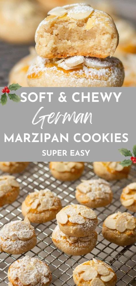 These Soft and Chewy Almond Paste Cookies ( Marzipan Cookies)  are a traditional German Christmas Cookie recipe you will love. Quick and easy to make! Almond Marzipan Cookies, Malted Cookies Recipe, Norwegian Almond Cookies, Recipes With Marzipan Paste, German Cookies Authentic, Marzipan Recipes Baking, Marzipan Dessert Recipes, Cookies Using Almond Paste, Heart Shaped Puff Pastry