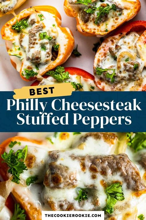 Philly Stuffed Peppers, Philly Cheesesteak Stuffed Bell Peppers, Philly Cheese Steak Stuffed Peppers, Stuffed Pepper Recipes, Best Philly Cheesesteak, Philly Cheesesteak Stuffed Peppers, Cheesesteak Stuffed Peppers, Stuffed Peppers Recipe, Pepper Recipes