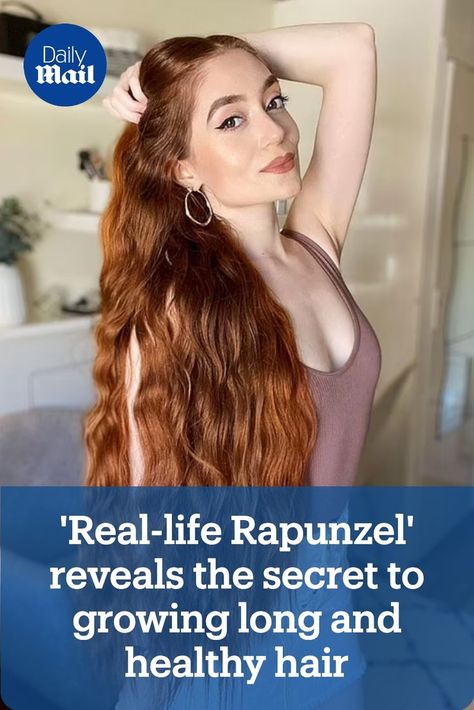 'Real-life Rapunzel' with 4ft locks says the secret to growing long and healthy hair is avoiding a hairdryer, eating plenty of veggies and washing it just once a WEEK Rapunzel Long Hair, Long And Healthy Hair, Real Life Rapunzel, Drugstore Hair Products, Hair Secrets, Long Healthy Hair, Rapunzel Hair, Natural Hair Oils, Grow Long Hair