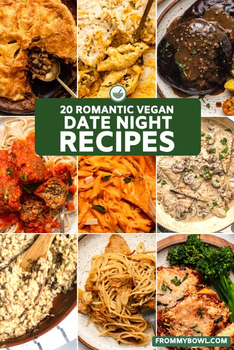 20 delicious and romantic vegan recipes for two. These tasty and easy vegan and vegetarian recipes will impress any guest! Romantic Vegetarian Dinner, Anniversary Dinner Ideas, Vegan Dinner Ideas, Vegan Slow Cooker, Night Recipes, Date Night Recipes, Romantic Dinner For Two, Veggie Dinner, Pot Roast Slow Cooker