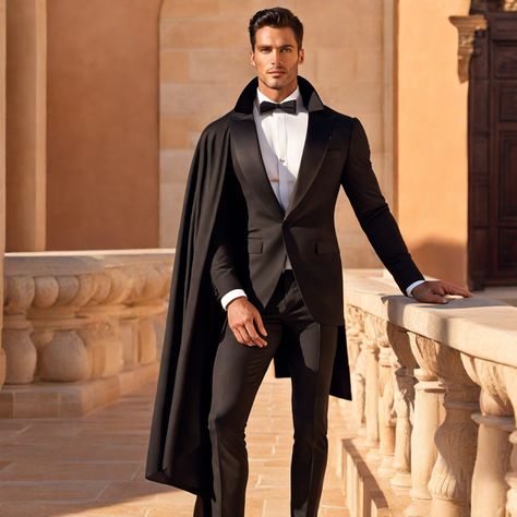 #cape #capa #cloak #poncho #tabarro #menswear #fashion #men #mencape #capethefuture #bringbackthecape #capes #mantel #menfashion #elegant #menstyle #spreadthecape #menswearcape #modelcape Wedding Cape Men, Suit With Cape Mens, Shoulder Cape Men, Fae Dragon, Suit With Cape, Mens Tux, Story Collage, One Shoulder Cape, Mens Cape