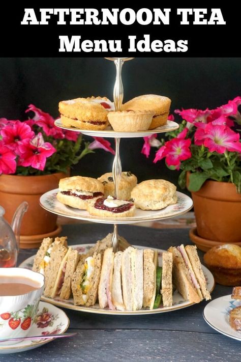 Afternoon Tea Menu Ideas, a collection of delicious recipes for the best afternoon tea party. With summer upon us, there is nothing better than spoiling yourself with some posh treats and a nice cup of tea. From sandwiches, to scones and cakes, there is a bit for everyone to enjoy. Tea Menu Ideas, Afternoon Tea Menu Ideas, Afternoon Tea Ideas, Tea Cake Recipe, Afternoon Tea Cake, Tea Party Menu, High Tea Food, Recipe Cheesecake, Tea Sandwiches Recipes