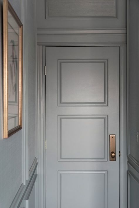 Mud Room Blue, Early Frost Benjamin Moore, Dusty Blue Paint Color Benjamin Moore, Benjamin Moore Blues For Bedroom, Bedroom Picture Molding, Monochromatic Bedroom Paint, Wales Grey Benjamin Moore, Dusty Blue Bedroom Walls, Gibraltar Cliffs Benjamin Moore