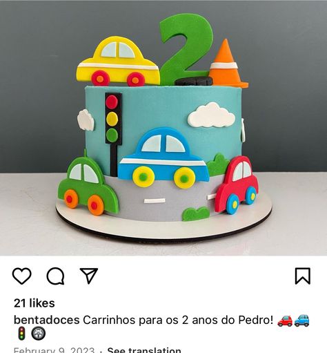 Cake Cars Theme, Second Birthday Cake Boy, Vehicle Themed Birthday Cake, Simple Car Cake, Vehicle Birthday Cake, Transportation 2nd Birthday Cake, Buttercream Car Cake, Vehicles Cake 2nd Birthday, Car Theme Cake For Kids