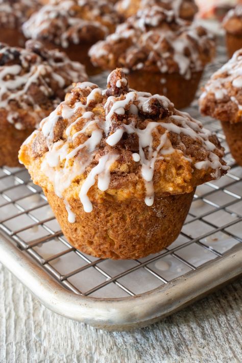 Glazed Sweet Potato Muffins Amish Bread Recipes, Pecan Streusel Topping, Sweet Potato Muffin Recipe, Maple Sweet Potatoes, Glazed Sweet Potatoes, Sweet Potato Pecan, Pecan Muffins, Potato Muffins, Sweet Potato Muffins