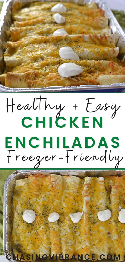 Freezer Friendly Chicken Enchiladas, Chicken Enchiladas To Freeze, Freezable Enchiladas, Premade Enchiladas, Shredded Chicken Enchiladas Healthy, Freezer Chicken Enchilada Casserole, Shredded Chicken Recipes Freezer Meals, Smothered Chicken Enchiladas, White Chicken Enchiladas Freezer Meal