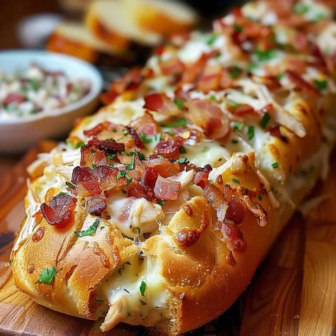 Chicken Bacon Ranch Stuffed Bread Steamed Recipes, Stuffed Bread, Budget Family Meals, Thanksgiving Menu Ideas, Bacon In The Oven, Ranch Salad Dressing, Herb Bread, Homemade Ranch, Chicken Food