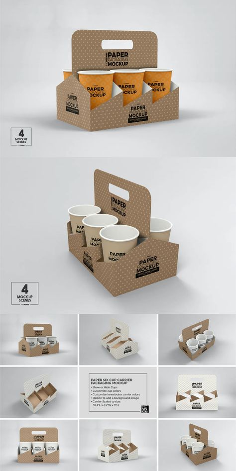 Paper Six Cup Carrier / Holder Packaging Mockup Cup Packaging Ideas, Cafe Packaging Ideas, Cup Packaging Design, Cup Packaging, Coffee Shop Packaging, Cafe Packaging Design, Paper Cups, Coffee Cup Packaging, Drinks Packaging