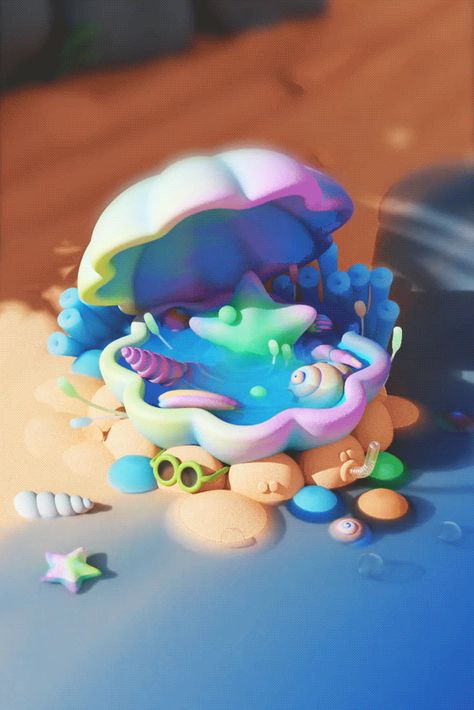 summer shells on Behance Summer Animation, 3d Underwater, Underwater World, Environmental Protection, Marine Life, 3d Art, The Ocean, Game Art, Brazil