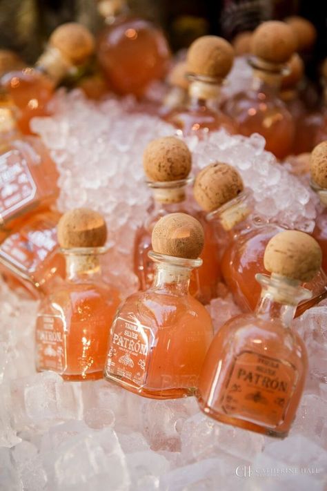 Mini Patron Cocktails, Drink Tables Party, Fiesta Themed Party Outfit, Mini Patron Bottle Drinks, Mini Patron Bottles Wedding, Cocktail Party Buffet Ideas, Cocktail Party Set Up Ideas, Cocktail Party Ideas Elegant, Cocktail Set Up