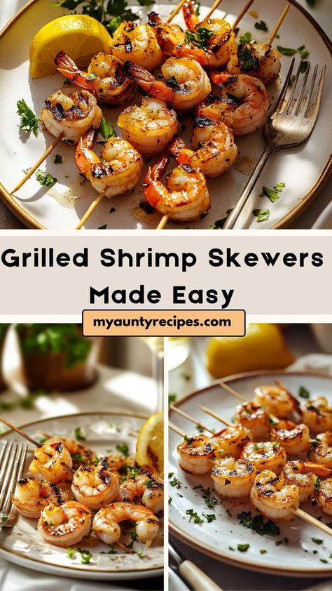 Whip up a delicious meal in no time with our Quick & Easy Grilled Shrimp Skewers! Marinated in lemon, garlic, and herbs, these shrimp are grilled until perfectly tender and smoky. Perfect for busy weeknights or summer cookouts, this simple recipe delivers bold flavor in just minutes. Serve with your favorite dipping sauce or sides for a satisfying, healthy meal! Shrimp Skewer Recipes, Grilled Lemon, Flavorful Shrimp, Grilled Shrimp Skewers, Marinated Shrimp, Juicy Shrimp, Shrimp Skewers, Frozen Shrimp, Fall Dinner