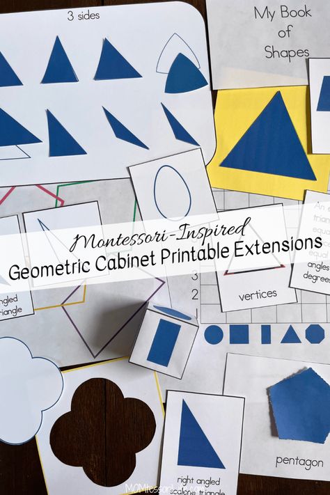 Montessori-Inspired Geometric Cabinet Printable Extensions Stereognostic Bag Montessori, Cabinet Extension, Montessori Extensions, Montessori Metal Insets Designs, Montessori Science Shelf, Montessori Geometry, Montessori Math Extensions, Weather Printables, Geometric Cabinet