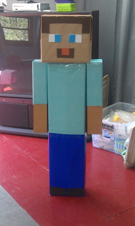 For Minecraft birthday I created the Steve character from boxes I got from my workplace. Wrapped with wrapping paper from the dollar store. Put it all together with hot glue and clear tape. Minecraft Wrapping Paper, Minecraft Characters, Create Your Own World, Clear Tape, Minecraft Birthday, Minecraft Party, Birthday Inspo, Minecraft Stuff, Gift Wrapping Ideas