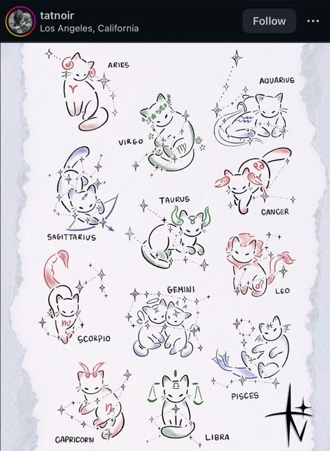 12 Cat Breeds Associated With Your Zodiac Sign Tattoo For Zodiac Sign, Astrology Cat Tattoo, Tattoo Ideas Female Astrology, Libra Cat Tattoo, Aries Cat Tattoo, Cat Zodiac Signs, Zodiac Dragon Tattoo, Mystic Cat Tattoo, Cute Zodiac Tattoos