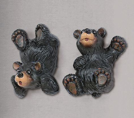 Black Bear Cub Magnets - Set of 2 Rustic Kitchen Cabinet Hardware, Rustic Paper Towel Holders, Cabin Kitchen Decor, Black Bear Decor, Antler Lights, Ski Lodge Decor, Black Bear Cub, Moose Decor, Bear Cabin