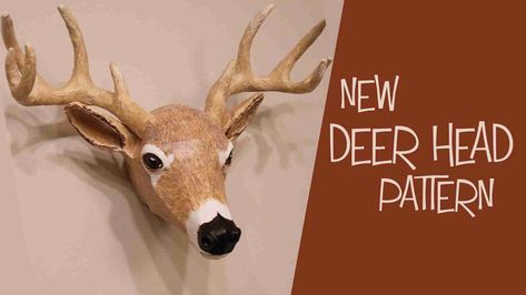 This downloadable deer head pattern creates all the shapes for you, so it's fun to make with cardboard and paper mache. Use this faux trophy mount deer head for your decor, or give it as a gift to a special friend who loves wildlife. Paper Mache Deer Head, Deer Heads Mount, Cardboard Projects, Paper Mache Paste, Taxidermy Wall, Paper Mache Clay, Faux Taxidermy, Papel Mache, Deer Head