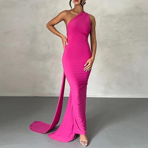 amazon|elegant|dress|outfit|aesthetic|pink|fusia|backless|long|maxi|party|cocktail party|night out|bodycon|slim fit Look Rose, Ladies Gown, Body Con Dress, Backless Maxi Dresses, Dress Inspo, Sleeves Clothing, Maxi Dress Evening, Hip Dress, Club Dresses