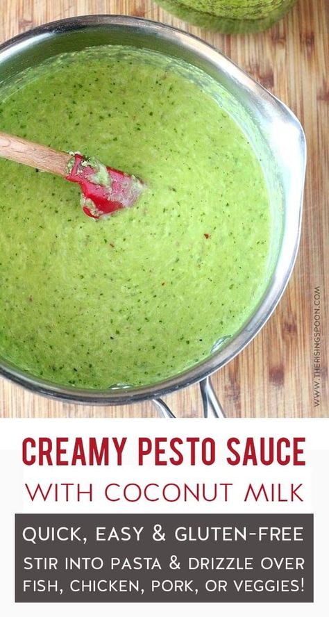 Creamy Pesto Sauce with Coconut Milk  {gluten-free & vegetarian} | Make your own creamy pesto sauce in minutes with full-fat coconut milk, homemade or jarred pesto, butter, cheese, and seasonings. Use it as a quick & easy sauce for pasta, pan-seared fish, chicken or pork, grilled or roasted veggies, and even a warm dip with fresh crusty bread! #summerrecipes #healthyrecipes #easydinner #glutenfree #glutenfreerecipe #easyrecipes #realfood Healthy Dressings, Pesto Butter, Sauce For Pasta, Creamy Pesto Sauce, Seared Fish, Easy Pasta Sauce, Breakfast Inspiration, Scratch Recipes, Creamy Pesto