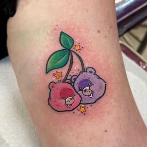 Tenderheart Bear Tattoo, Matching Care Bear Tattoos, Carebear Tattoo Ideas, Care Bear Heart Tattoo, Small Care Bear Tattoo, Care Bears Tattoo Ideas, Carebears Tattoos, Grumpy Bear Tattoo, Care Bear Tattoo Ideas