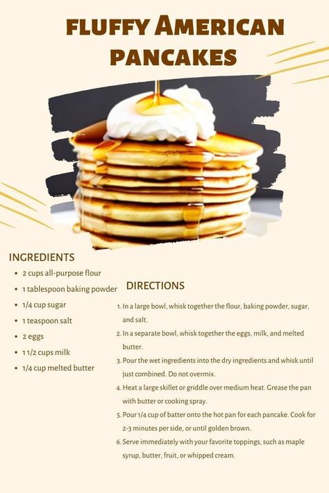 Easy Homemade Pancake Recipe Simple, American Pancakes Recipe Easy, Pancakes Recipe Fluffy, Easy American Pancakes, American Pancakes Recipe, Quick Pancake Recipe, Easy Homemade Pancake Recipe, Quick Pancakes, Fundraising Poster