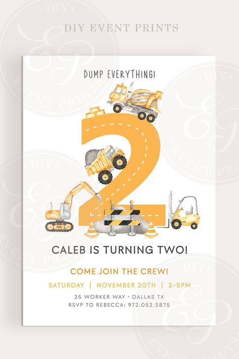 Construction Theme Party Decorations, 1 Birthday Party, Construction Party Invitations, Construction Invitations, Construction Birthday Invitations, Construction Theme Birthday Party, 2nd Birthday Party For Boys, Birthday Evite, Construction Theme Party