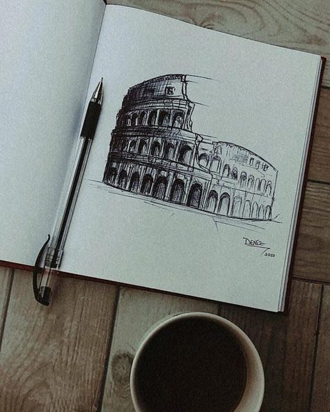 Il Colosseo # dessin # architecture # architecturedrawing # art # artwork # painting # artline # artlinepen # micronpen # italy # italia # italyart # tattoo # tattodesign # sketch # doodle # draw # blackart # black # illustration # colosseo # colosseum Drawing Architecture, Italy Sketches, Architectural Writing, Italy Architecture, Modern Art Canvas Painting, Study Interior Design, Black Illustration, Stairs Architecture, Architecture Sketch