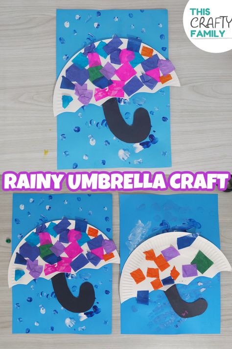 Paper Plate Umbrella, Umbrella Craft For Kids, Learning About Seasons, Bunny Crafts For Kids, Weather Activities Preschool, April Preschool, Spring Arts And Crafts, Spring Crafts Preschool, Umbrella Craft