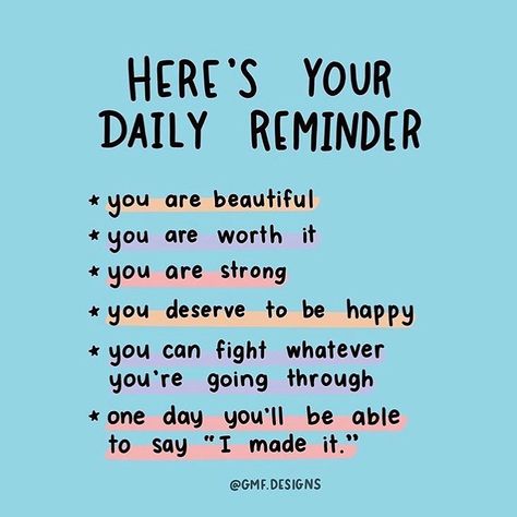 Thought of the day Here’s your daily reminder • You are beautiful • You are worth it • You are strong • You deserve your be happy • You can fight whatever you are going through • One day you’ll be able to say I made it . . .  #BNightsCRPS  #CRPS #crpsawareness #crpswarrior #crpslife #crpssupport #chronicpain #chronicpainwarrior #chronicpainlife #chronicpainawareness #chronicpainmanagement #chronicpainquotes #chronicpainsupport #chronicillness #chronicallyill  #chronicillnessmemes #chronicillness Postpartum Affirmations, Mirror Quotes, End Of The Week, Daily Reminders, Empowerment Quotes, Positive Self Affirmations, Love Is, You Are Strong, Mental And Emotional Health