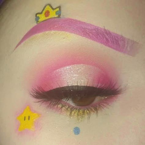 @yawshum on ig ♡ Steven Universe Inspired Makeup, Mario Face Paint Easy, Princess Peach Eye Makeup, Kirby Makeup Look, Mario Inspired Makeup, Rosalina Makeup, Princess Peach Makeup Look, Video Game Makeup, Mario Makeup Looks