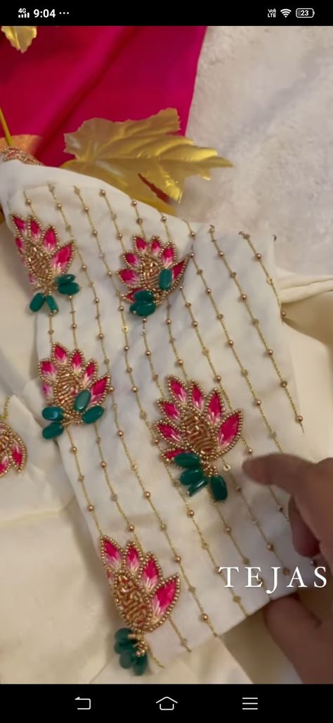 Hands Work Blouse Designs, Jewelry Work Blouse Design, Flower Work Blouse Designs, Magam Work Designs For Dresses, Best Aari Work Blouse Designs, Silk Work Blouse Designs, New Hand Work Designs Blouse, Blouses Work Designs, Aari Work New Designs