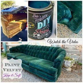 Painting Fabric Furniture, Chalk Paint Makeover, Paint Upholstery, Restoration Hardware Inspired, Velvet Painting, Painting Fabric, Fabric Furniture, Painted Drawers, Velvet Couch