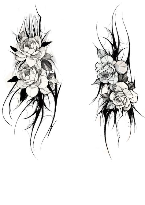 Giant Flower Tattoo, Stipple Flower Tattoo Design, Dark Floral Tattoo Design, Back Coverup Tattoos For Women, Stipple Flowers, Dead Flowers Tattoo, Black Ink Tattoos For Women, Gothic Flowers Tattoo, Blackwork Tattoo Design Ideas