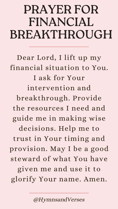 Seek financial breakthrough with this powerful prayer. Trust in God's provision and guidance for your financial needs. Financial Blessing Prayer, Prayers For Financial Blessing, Praying Over Finances, Prayers Family, Prayer For Financial Blessing, Financial Prayer Money Bible Verses, Pray For Financial Breakthrough, Prayer For Financial Breakthrough, Prayers For Financial Miracles