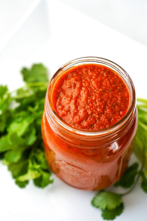 This easy sofrito recipe is a sofrito rojo or red sofrito sauce made from scratch and is used to add flavor to so many dishes! SumofYum.com Goya Sofrito Recipes, Tomato Sofrito Recipe, Red Sofrito Recipe, Sofrito Sauce Recipe, Easy Sofrito Recipe, Vegan Pesto Sauce, Sofrito Recipe, Low Carb Marinara, Adobo Sauce