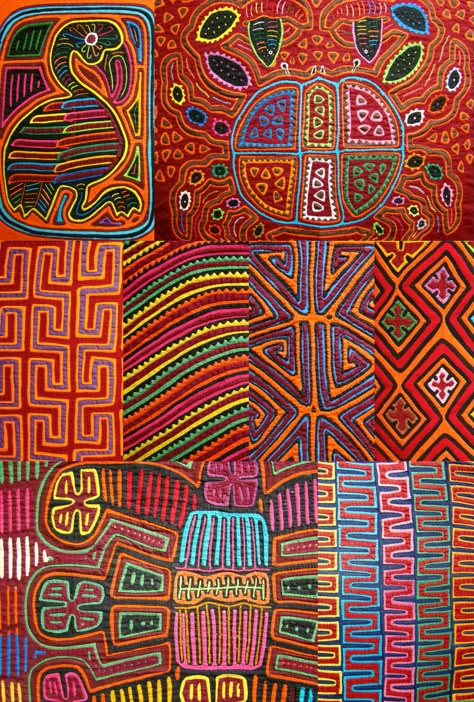 Molas are colorful appliqué panels hand crafted by the Kuna people of the San Blas Islands, Panama. Mola Patterns, Mola Art, Mola Mola, San Blas Islands, Reverse Applique, San Blas, Arte Popular, Aboriginal Art, Art Plastique