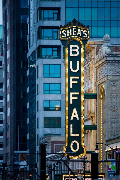 Sheas Theatre sign in downtown Buffalo NY Buffalo Central Terminal, Buffalo Tattoo, Buffalo Bills Stuff, Shot Ski, Buffalo City, Room Pics, Theatre Sign, A Level Art Sketchbook, New York Architecture