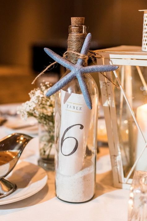 DIY beach wedding decorations Wedding Beach Ceremony Decorations, Wedding Beach Table Decor, Diy Beach Wedding Decorations, Rustic Beach Wedding Ideas, Beach Themed Engagement Party, Coastal Centerpiece Ideas, Unique Beach Wedding Ideas, Aquarium Wedding Reception, Beach Wedding Table Settings