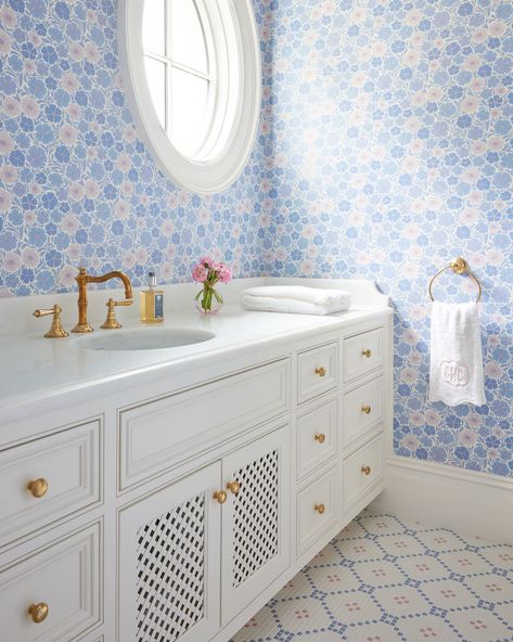 It's all about the details ✨ I... - Caitlin Wilson Design Purple Floral Wallpaper, Caitlin Wilson Design, Kids Bathroom Wall, Trim Paint, Paint Collection, Caitlin Wilson, Pretty Bathrooms, Bathroom Walls, Wallpaper Floral