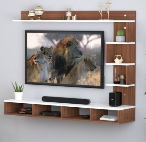 Simple Tv Unit Design, Wall Tv Stand, Tv Wall Shelves, Wall Mounted Tv Unit, Tv Entertainment Unit, Floating Tv Shelf, Tv Unit Furniture Design, Wall Tv Unit Design, Living Room Tv Unit Designs