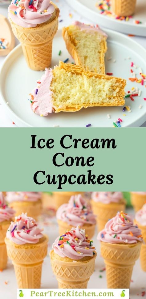 Ready to make cupcakes even more fun? Try baking them right inside ice cream cones! It's super easy, looks totally adorable, and is the perfect treat for parties or just a special dessert at home. Ice Cream Shaped Cupcakes, Cupcake Cones How To Make, Ice Cream Cone Cake Ideas, Ice Cream Party Cake Ideas, Fun Easy Cupcakes, Ice Cream Parties, Ice Cream Cupcakes Cones, Cupcakes Ice Cream Cone, Cake In Cones