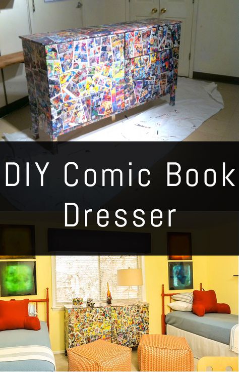 DIY Comic Book Dresser Geometric Dresser Diy, Diy Comic Book, Diy Comic, Room Amazon, Create A Comic, Diy Dresser, Furniture Hacks, Cool Diy Projects, Repurposed Furniture