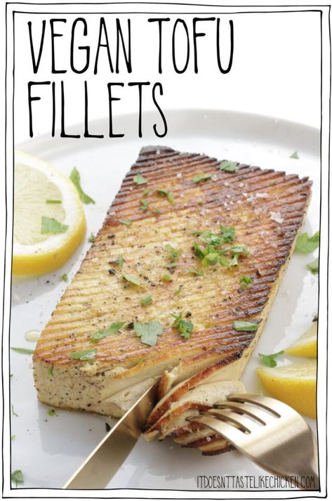 Vegan Tofu Fillets (vegan fish) - It Doesn't Taste Like Chicken Vegetarian Seafood, Recipe Tofu, Tofu Marinade, Tofu Recipes Vegan, Nori Seaweed, Vegan Fish, Vegan Tofu, Marinated Tofu, Like Chicken