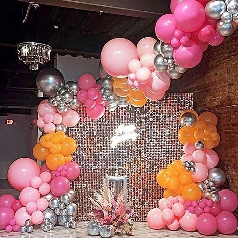 Amazon.com: Orgnafey Hot Pink and Orange Balloon Garland Arch Kit 166pcs Pastel Light Pink and Metallic Silver Balloons For Tropical Party Supplies Summer Party Wedding Engagement Baby Shower Birthday Decorations : Home & Kitchen Pink Orange Balloon Arch, Pink And Orange Balloon Garland, Hot Pink And Orange Party Decorations, Pink And Orange Balloons, Pink And Orange Balloon Backdrop, Pink Yellow Orange Balloon Arch, Orange Balloon Garland, Hot Pink And Light Pink Balloon Arch, Orange Birthday Parties