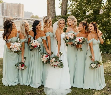 Azazie Real women in real weddings, wearing affordable and size inclusive bridesmaid dresses. Tag us on Instagram @azazieofficial or #Azazie for a chance to be featured!💕 Bridesmaid Dresses Dusty Sage, Sage Bridesmaid Dresses, Sage Green Bridesmaid Dress, Wedding Party Outfits, Azazie Dresses, Green Wedding Colors, Bridesmaid Colors, Dusty Sage, Sage Wedding